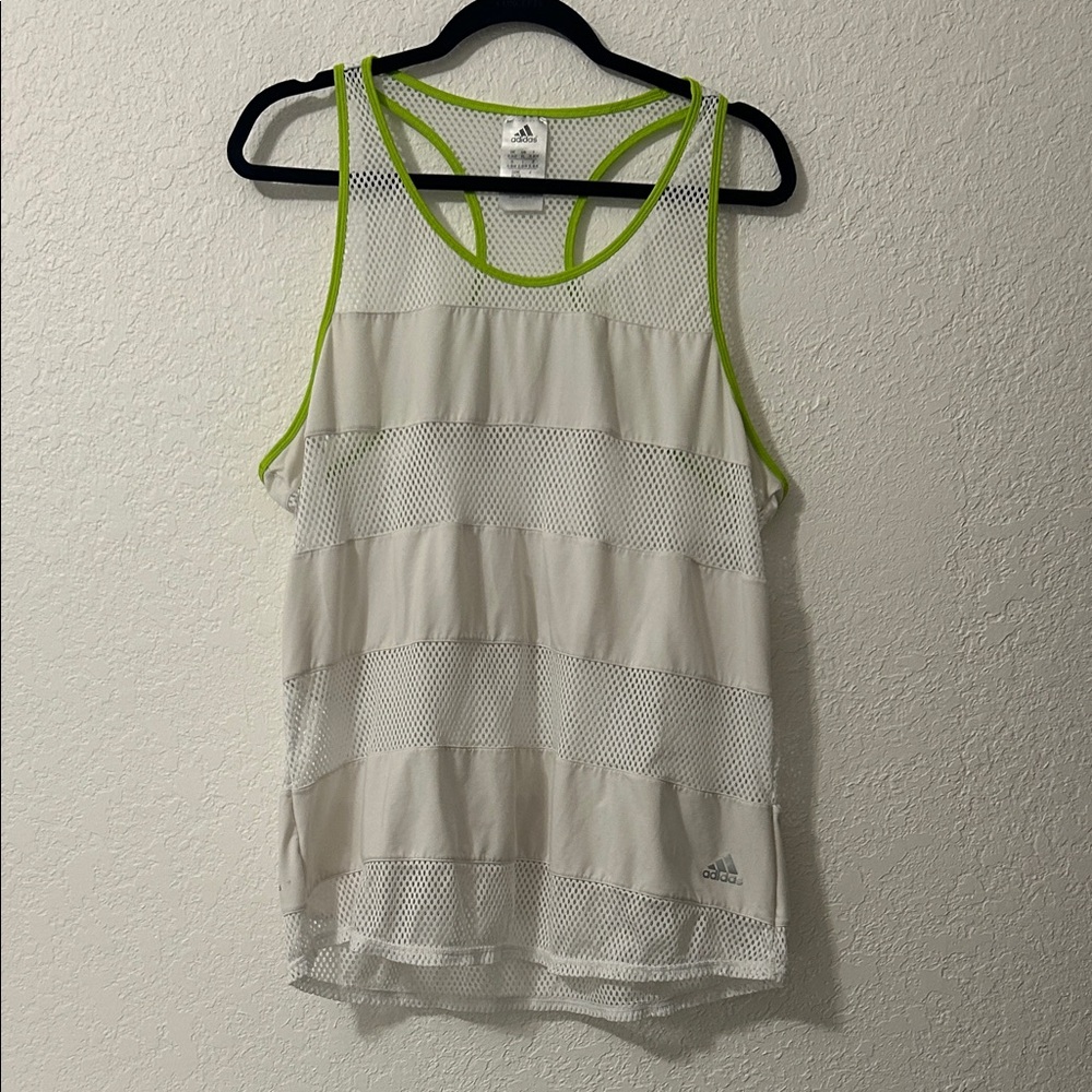 Adidas Women's White Striped Racerback Tank Top Large